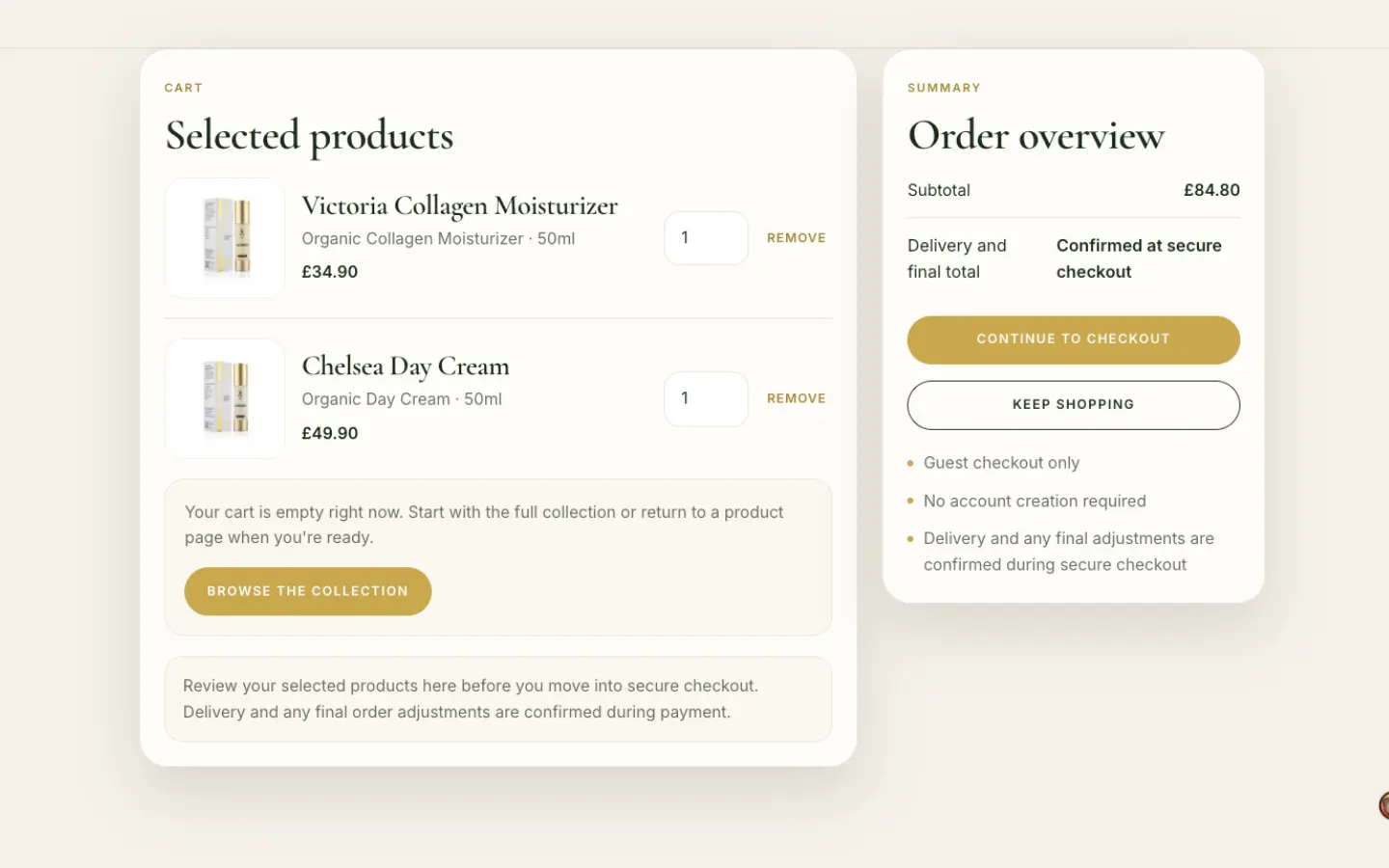 KZE Organic Beauty — cart