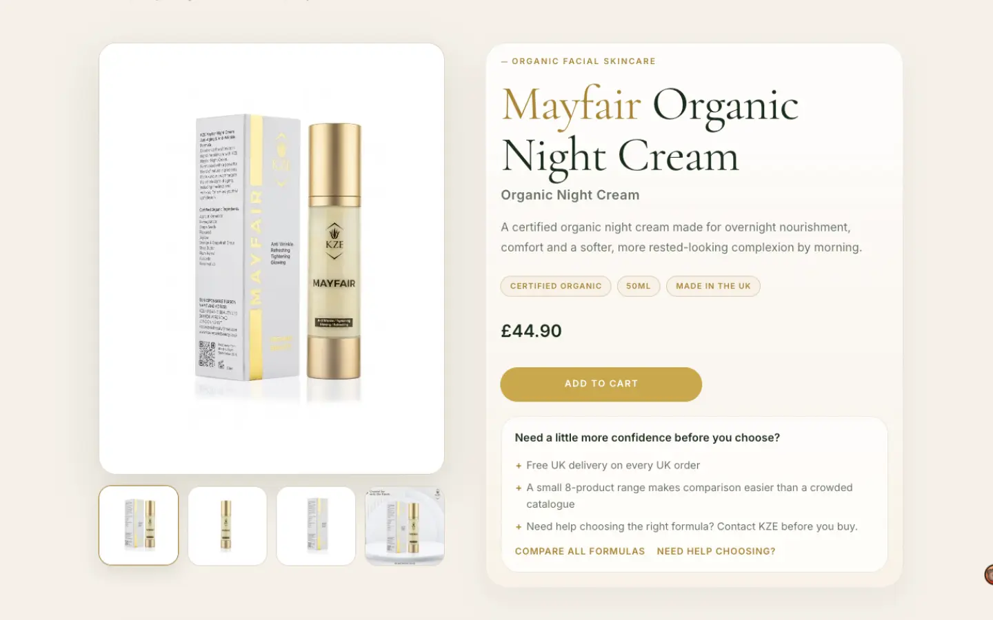 KZE Organic Beauty — product detail page