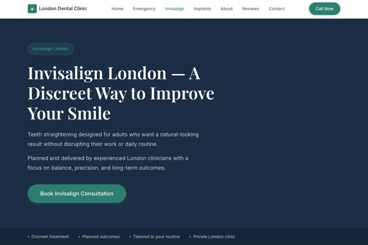 London Dental Clinic concept — interior page