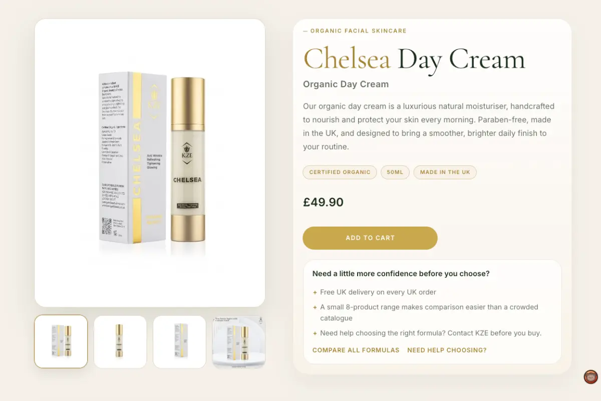 KZE Organic Beauty — product page